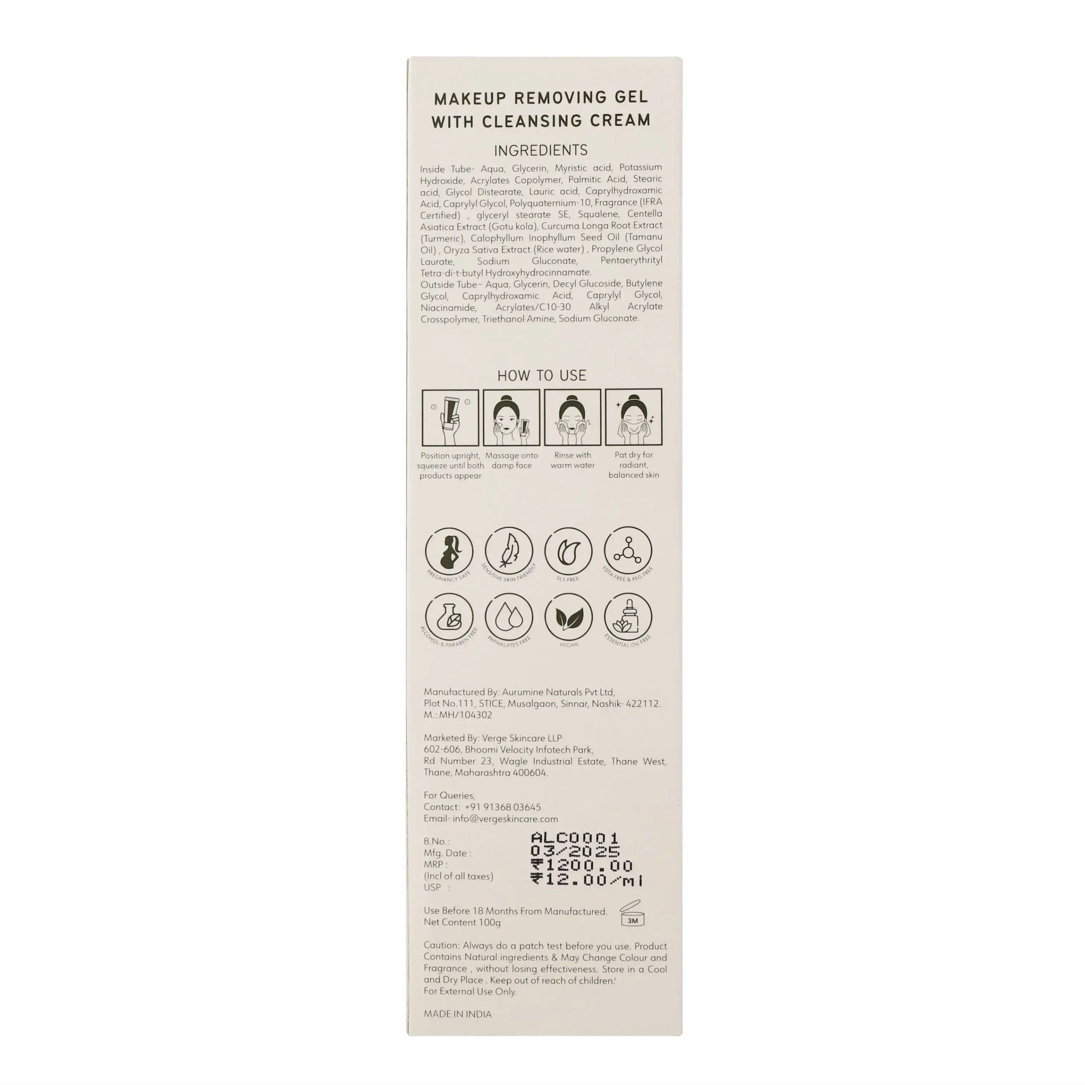 Lesscare makeup removing gel showing ingredients, usage instructions, and product info